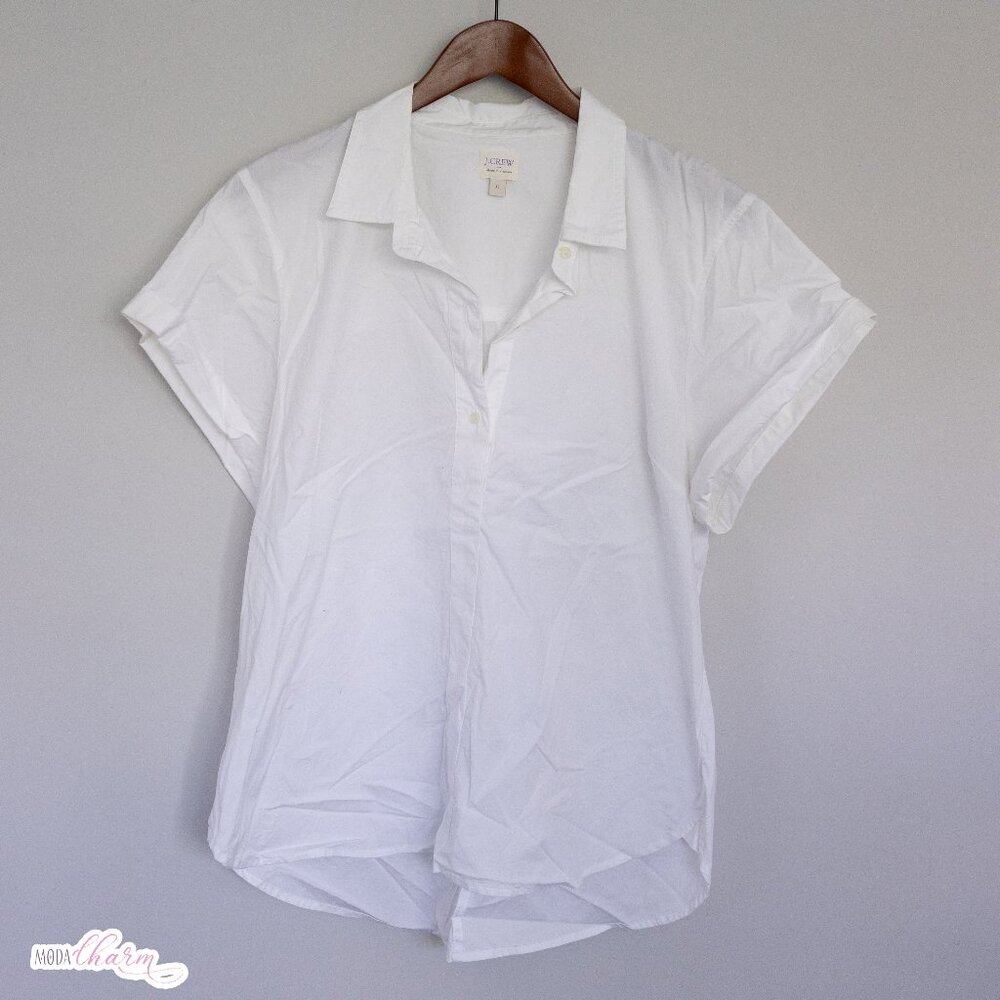 J. Crew White Short-Sleeve Collared Button-Up Blouse